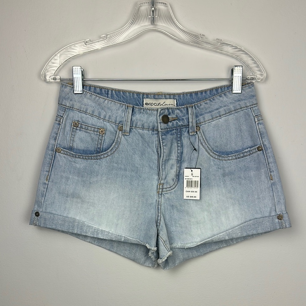NEW Rip Curl Amy Jean Shorts Light Blue Sz 26 Cotton Denim Relaxed Fit Mid Rise